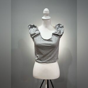 CLEARANCE! Gray Boutique Puff Shoulder Crop Top Size L NWT